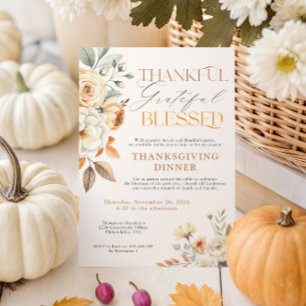 Rustikale elegante Herbst-Blumen-Thanksgiving-Dinn Einladung