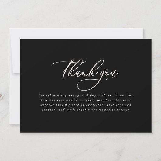 Rustikale, elegante Hochzeit dank schwarzem Stein Dankeskarte (Rückseite)