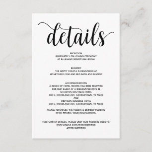 Rustikale elegante Hochzeit führt Begleitkarte