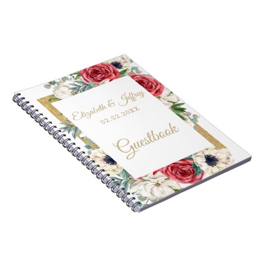 Rustikale, elegante Hochzeit in Rot und Gold Notizblock (Rechte Seite)