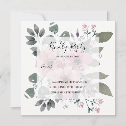 Rustikale, elegante Hochzeit mit floralen Aquarell Einladung (Vorderseite)