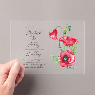 Rustikale elegante Hochzeit mit rotem Poppy Acryleinladungen