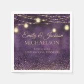 Rustikale Elegante Lila Goldstring Lights Hochzeit Serviette (Vorderseite)