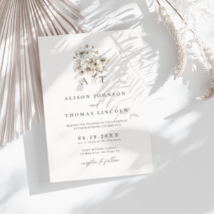 Rustikale elegante Monogramm-Blumenhochzeit Einladung