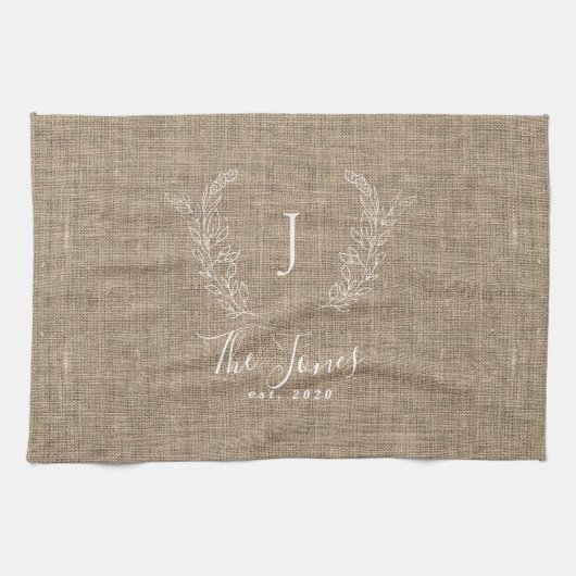 Rustikale, elegante personalisierte Familienname M Geschirrtuch (Horizontal)