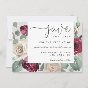 Rustikale Elegante Rose Burgund und Weißes Wasser Save The Date