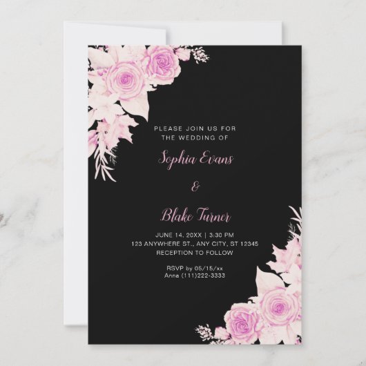 Rustikale, elegante Rosen Fall Black Wedding Einladung (Vorderseite)