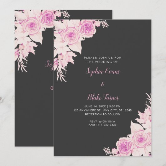 Rustikale, elegante Rosen Fall Shadow Gray Wedding Einladung (Vorne/Hinten)