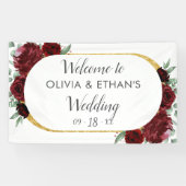 Rustikale Elegante Rote Rose Blumengold Weißes Hoc Banner (Horizontal)