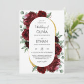 Rustikale Elegante Rote Rose Blumengold Weißes Hoc Einladung (Stehend Vorderseite)