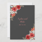 Rustikale Elegante Rote Rosen fallen Schattengraue Einladung (Rückseite)