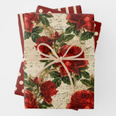Rustikale Elegante Rote Rosen Polka Dots Streifen  Geschenkpapier Set (Beispiel)