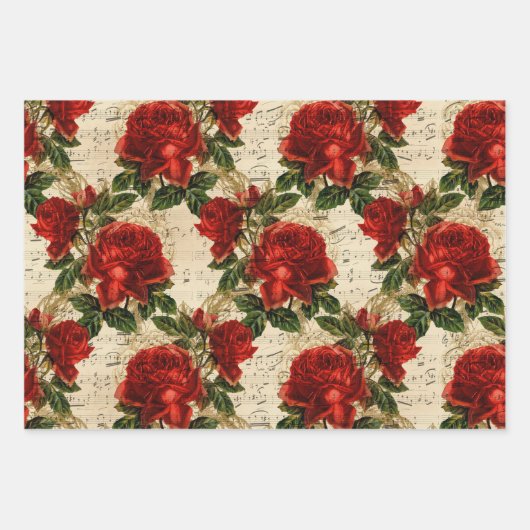 Rustikale Elegante Rote Rosen Polka Dots Streifen  Geschenkpapier Set (Vorderseite)