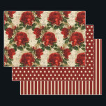 Rustikale Elegante Rote Rosen Polka Dots Streifen  Geschenkpapier Set<br><div class="desc">Drei Blatt Packpapier zur Koordinierung rustikalen rot und cremefarben. Blatt 1 ist ein rotes Blumenmuster auf cremefarbenem Hintergrund,  Blatt 2 ist ein cremefarbenes Polka-Punktmuster auf Rot/Bordeaux,  Blatt 3 ist ein cremefarbenes und rot/burgund gestreiftes Muster. Kontaktieren Sie uns für Hilfe bei der Anpassung oder um passende oder koordinierende Produkte anzufordern.</div>