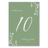 Rustikale elegante Sage Green Wildblumen Boho Wedd Tischnummer (Vorderseite)