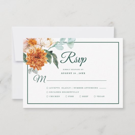 Rustikale Elegante Smaragdgrüne Hochzeit im Herbst RSVP Karte (Vorderseite)