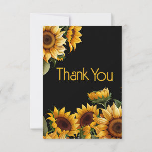 Rustikale elegante Sonnenblumen Schwarz Geburtstag Dankeskarte