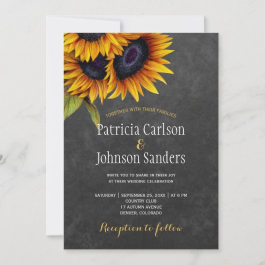 Rustikale, elegante Sonnenblumenschalkpeicher Hoch Einladung (Vorderseite)