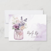 Rustikale, elegante violette Blumen in Mason Jar W RSVP Karte (Vorderseite)