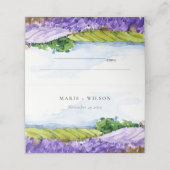 Rustikale Elegante Wasserfarben Lavendelfelder Hoc Platzkarte (Außenseite Aufgefaltet)