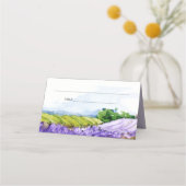 Rustikale Elegante Wasserfarben Lavendelfelder Hoc Platzkarte (Rückseite)
