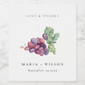 Rustikale, elegante Watercolor Traubenblätterhochz Weinetikett (Einzelnes Label)