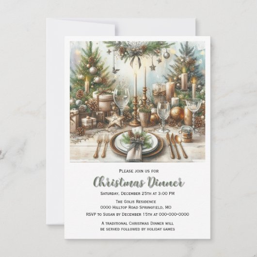 Rustikale Elegante Weihnachtsessen Einladung (Vorderseite)