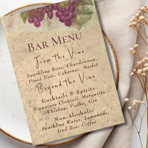 Rustikale elegante Weinberg   Weinland Bar Menu Menükarte