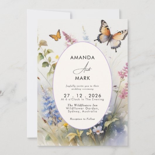 Rustikale Elegante Wildblumen blühen Einladung (Vorderseite)