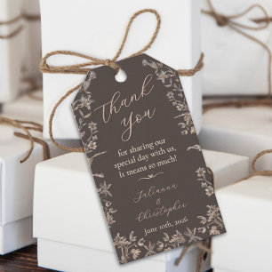 Rustikale Elegante Wildblumen Mocha Script Wedding Geschenkanhänger