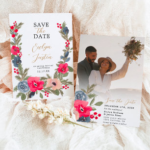 Rustikale Elegante Winter Flora Hochzeit Watercolo Save The Date