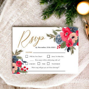 Rustikale, elegante Winter-Wasserfarbenhochzeit RSVP Karte