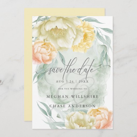 Rustikale elegante Zitronengelb- und Elfenbeinfarb Einladung (Vorne/Hinten)