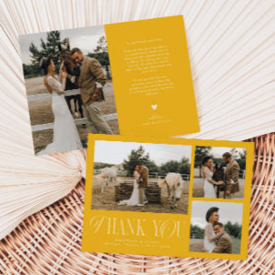 Rustikale Eleganz Foto Collage Hochzeit Gelb Dankeskarte