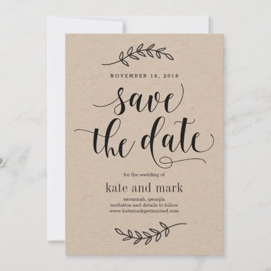 Rustikale Eleganz Hochzeit Save The Date Karte Kra (Vorderseite)
