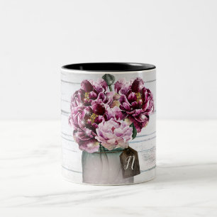 Rustikale Eleganz Holz und Burgunderrote Glasblume Zweifarbige Tasse