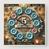 Rustikale Eleganz: Jubiläum, Blumengestalt Quadratische Wanduhr (Vorderseite)