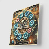 Rustikale Eleganz: Jubiläum, Blumengestalt Quadratische Wanduhr (Winkel)