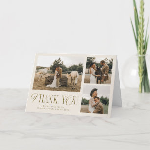 Rustikale Eleganz Mehrfach-Foto-Hochzeit Creme Dankeskarte