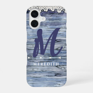 Rustikale Eleganz Monogramm Spitze Wasserfarbe Bar iPhone 16 Hülle