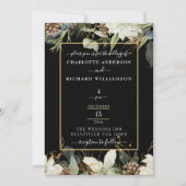 Rustikale Eleganz, Pinecone Border on Black Einladung (Vorderseite)