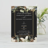 Rustikale Eleganz, Pinecone Border on Black Einladung (Stehend Vorderseite)