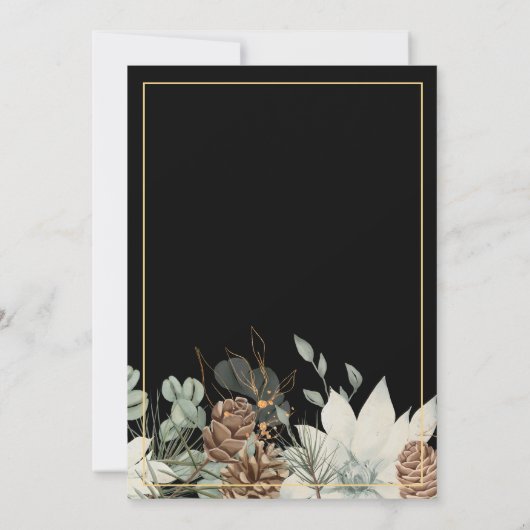 Rustikale Eleganz, Pinecone Border on Black Einladung (Rückseite)