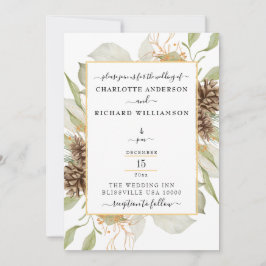 Rustikale Eleganz, Pinecone Rahmen auf Weiß Einladung