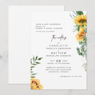 Rustikale Eleganz Sonnenblumen in Blüte Hochzeit Einladung