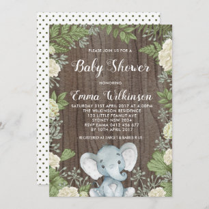 Rustikale Elephant Babydusche Einladung botanisch
