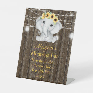 Rustikale Elephant Sunflowers Babydusche Momosa Sockelschild