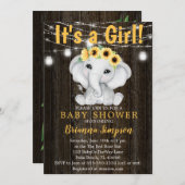 Rustikale Elephant Sunflowers Lights Girl Baby Dus Einladung (Vorne/Hinten)