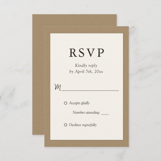 Rustikale Elfenbein-Kraft-Papier-Hochzeitskarten RSVP Karte (Vorne/Hinten)