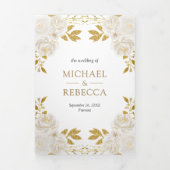 Rustikale Elfenbeinblütengolden Glitzer QR Code We Dreifach Gefaltete Einladung (Cover)